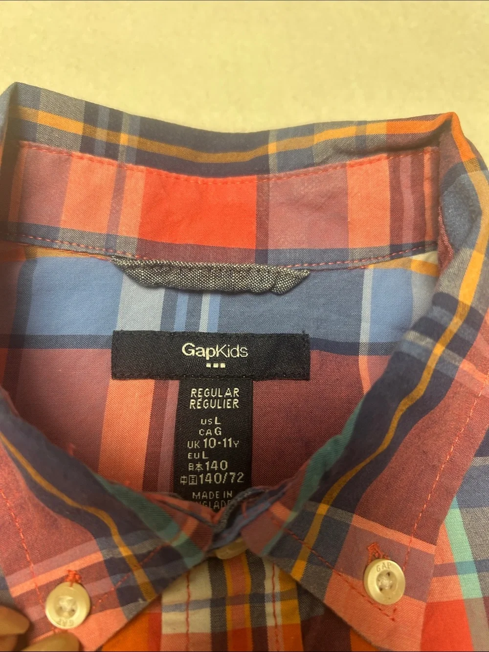 GAP Multicolor Plaid Button-Down Shirt - Blue, Red, Orange